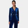 Bebe Double Breast Combo Satin Velour Blazer In Multi