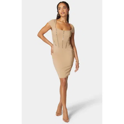 Bebe Embellished Corset Mini Dress In Neutral