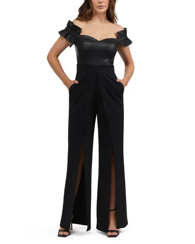 Bebe Women's Faux Leather Off Shoulder Wide Leg Jumpsuit In Black