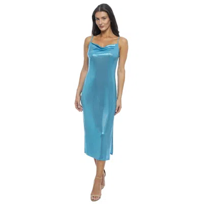 Bebe Women's Foil Slinky Slim Maxi Dress In Blue