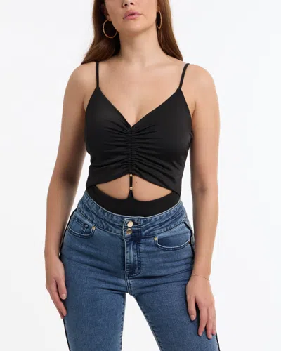 BEBE BEBE WOMEN'S FRONT KEYHOLE RUCHED KNIT BODYSUIT