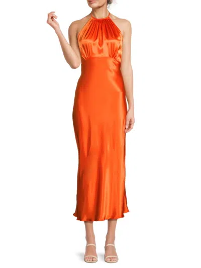 Bebe Women's Halterneck Shift Midi Dress In Orange