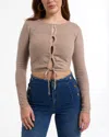 Bebe Women's Heathered Front Tie Sweater In Brown