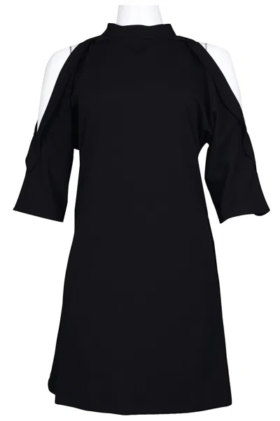 Bebe Women's High Neckline Open Shoulder Ponte Scuba Dress In Black
