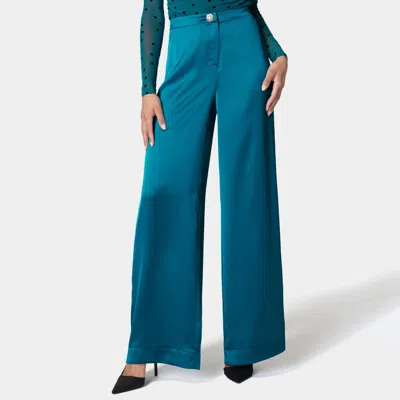 BEBE WOMEN'S HIGH WAIST SATIN WIDE LEG PANT
