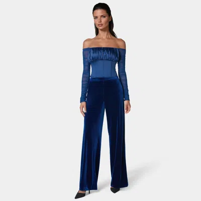 BEBE WOMEN'S HIGH WAIST VELOUR WIDE LEG PANT