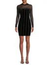 BEBE WOMEN'S ILLUSION MESH VELVET MINI DRESS