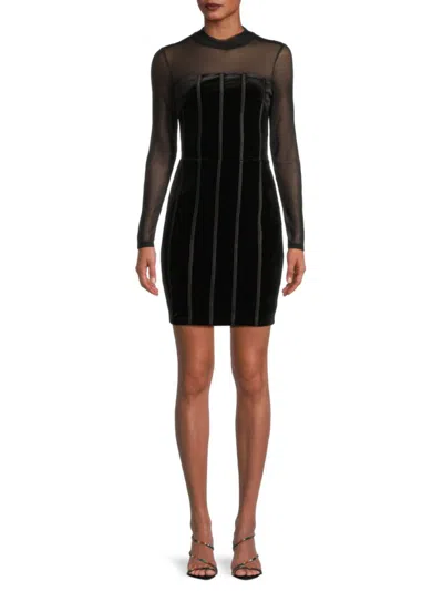 Bebe Mesh And Velvet Bodycon Dress In Black