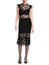 BEBE WOMEN'S ILLUSION NECKLINE LACE MIDI DRESS