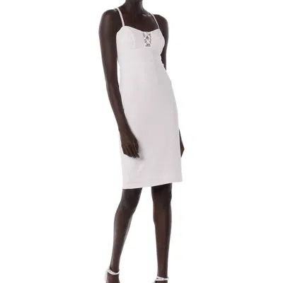 Bebe Women Illusions Bodycon Fit Spaghetti Strap Pencil Sheath Dress Ivory White