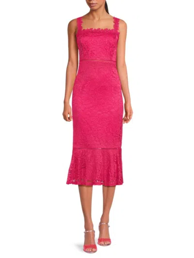 Bebe Women's Lace-trim Flounce Midi-dress In Fuchsia