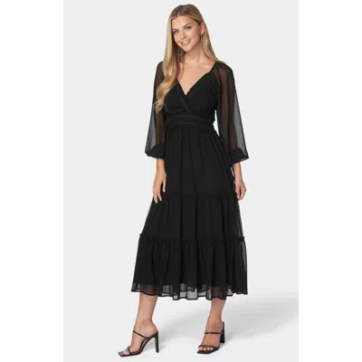 Bebe Jasmine Lace Up Midi Dress In Black