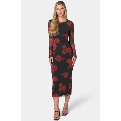 BEBE WOMEN'S LONG SLEEVE PRINTED POWERMESH MAXI