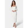 Bebe Rib Square Neck Long Sleeve Dress In White
