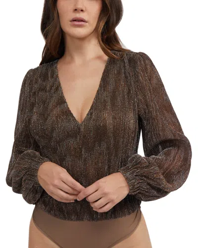Bebe Women's Lurex Puff Sleeve Bodysuit In Brown
