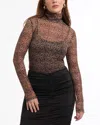 Bebe Women's Mesh Mock Neck Top In Brown