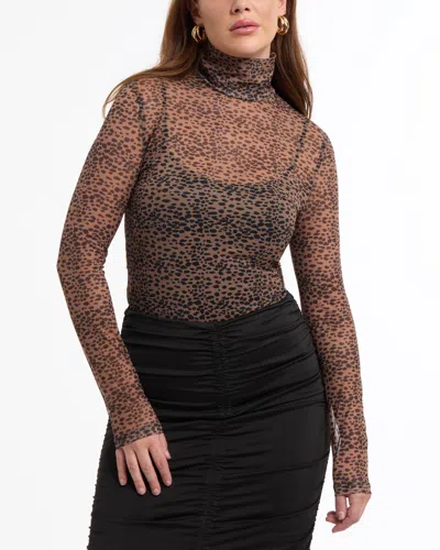 Bebe Women's Mesh Mock Neck Top In Brown
