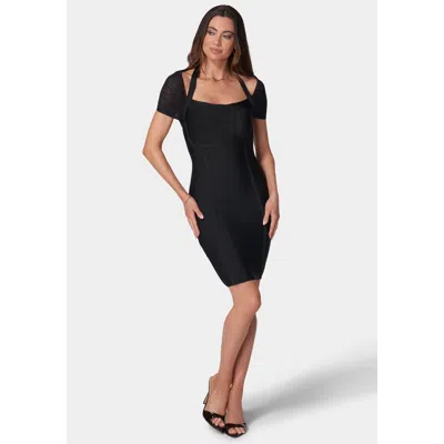 BEBE WOMEN'S MESH OVERLAY BANDAGE DRESS