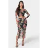 Bebe Mesh Printed Two Piece Long Sleeve Set In Multi