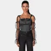 Bebe Swiss Dot Sleeve Satin Corset In Black