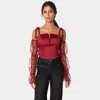 Bebe Swiss Dot Sleeve Satin Corset In Multi