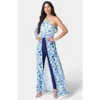 Bebe One Shoulder Mesh Catsuit In Blue