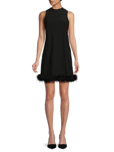 Bebe Women's Ostrich Feather Mini Shift Dress In Black