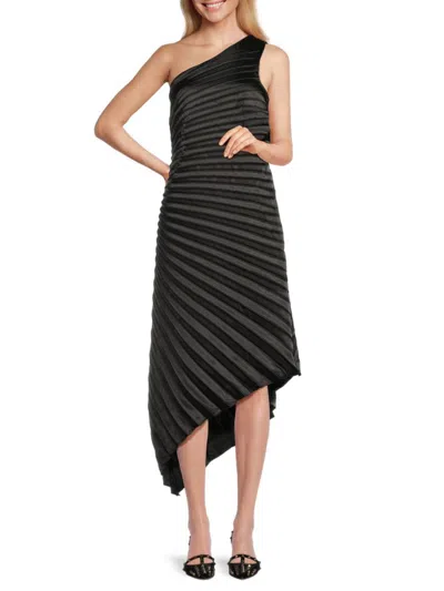 Bebe Women's Pleated Asymmetric Midi Dress In Black