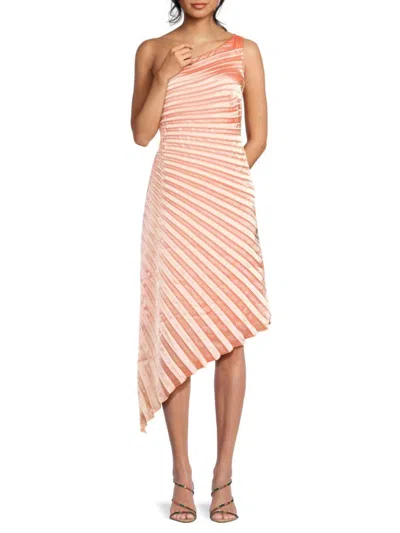 BEBE WOMEN'S PLEATED ASYMMETRIC MIDI-DRESS