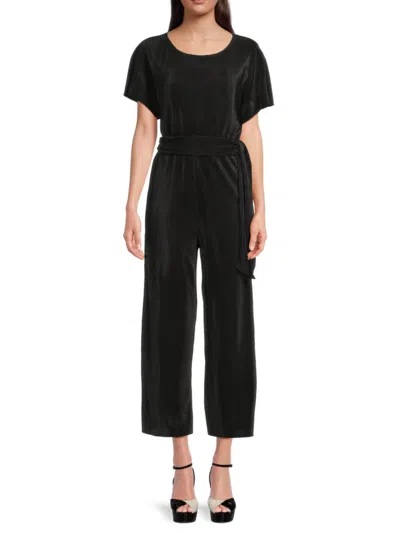 Bebe Women's Pleated Culotte Ribbed Ankle Jumpsuit In Black