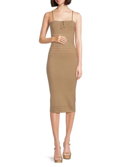 Bebe Women's Pointelle Eyelet Squareneck Midi Dress In Taupe