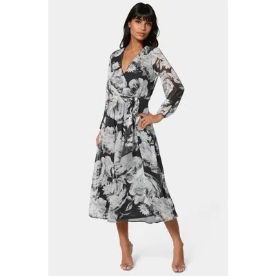 Bebe Print Wrap Midi Dress In Multi