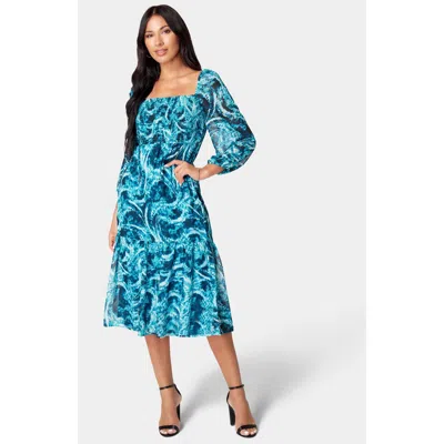 Bebe Printed Chiffon Midi Dress In Blue Paisley