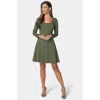 Bebe Women's Rib Long Sleeve Godet Dress In Green