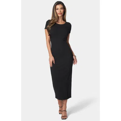 Bebe Short Sleeve Ribbed Midi Dress In Black