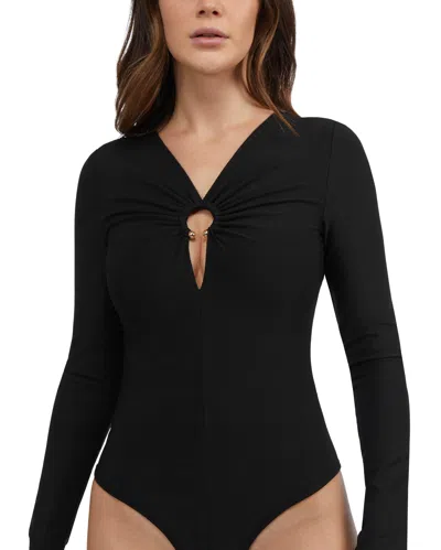 Bebe Women's Ring Detail Long Sleeve Bodysuit In Black