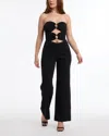Bebe Ring Detail Wide Leg Knit Crepe With Satin Combo Jumpsuit In Black