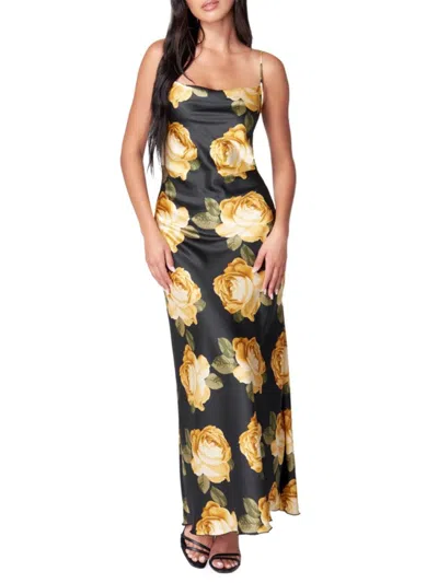 Bebe Women's Rose Maxi Slip Dress In Black Multi