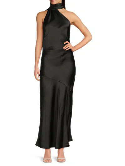 Bebe Women's Sash Cowlback Satin Maxi Dress In Black