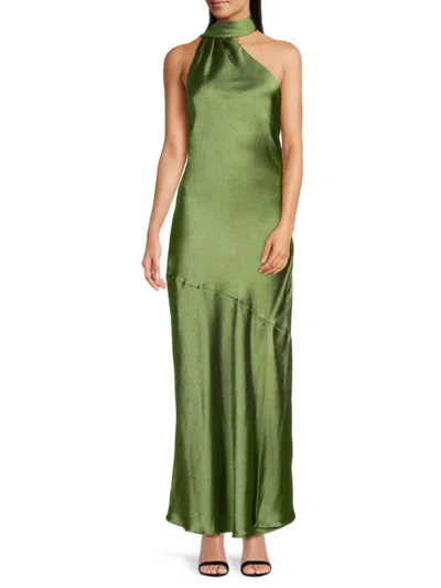 Bebe Women's Sash Cowlback Satin Maxi Dress In Green