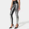 Bebe Satin Elastic Waistband Sequin Legging In Silver