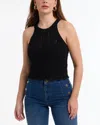 Bebe Women's Scallop Hem Pointelle Sweater Halter Top In Black