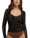 Bebe Women's Scallop Trim Detail Lace Bustier Bodysuit In Black