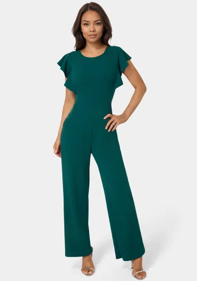 Bebe Women's Scuba Crepe Jumpsuit With Ruffle Sleeve In Green