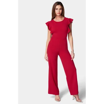 BEBE WOMEN'S SCUBA CREPE JUMPSUIT WITH RUFFLE SLEEVE