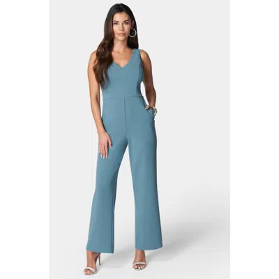 Bebe V Neck Core Jumpsuit In Denim