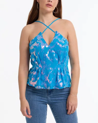 Bebe Women's Sequin Chiffon Cross Neck Blouse In Blue