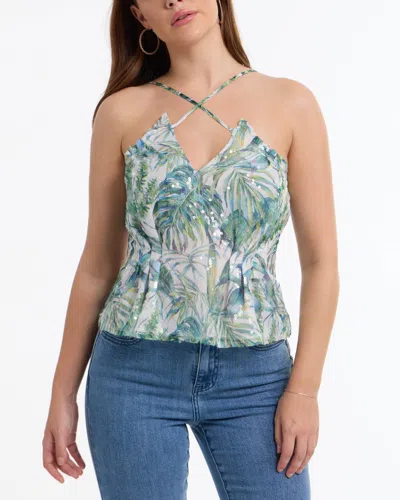 Bebe Women's Sequin Chiffon Cross Neck Blouse In Multi
