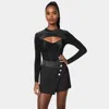 Bebe Shadow Stripe Velour Cutout Bodysuit In Black