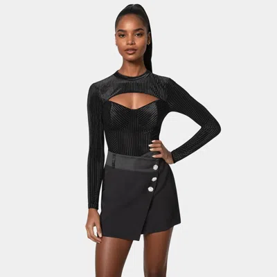 BEBE WOMEN'S SHADOW STRIPE VELOUR CUTOUT KNIT BODYSUIT